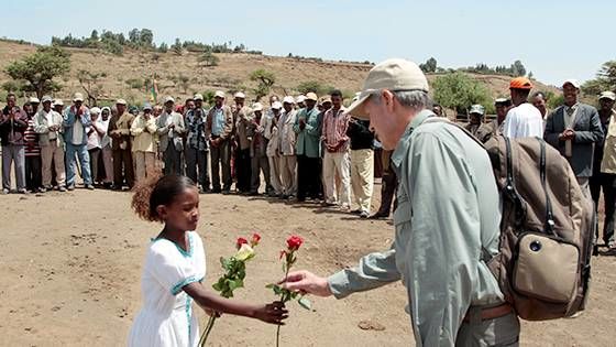 Image of site visit to one of our safe water projects in an Ethiopian village last year